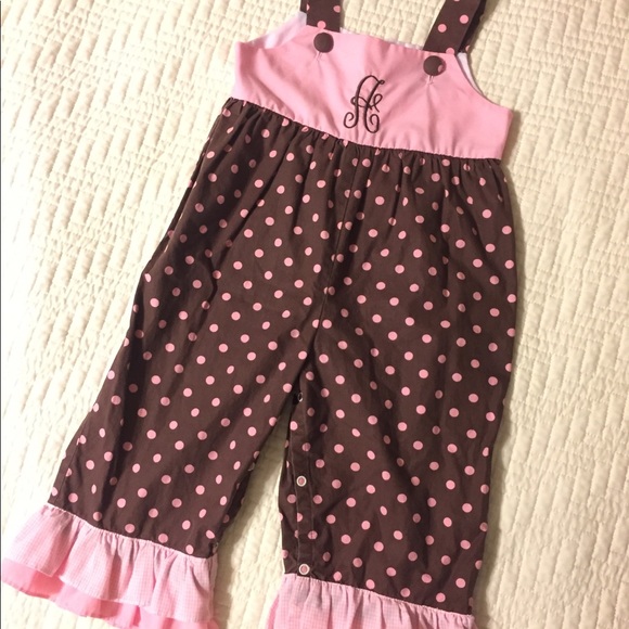 Toddler girl jumper/overalls with monogram A - Picture 1 of 5